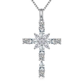 Cross Necklace for Women Diamond CZ Cross Necklace Sterling Silver Cubic Zirconia Birthstone Cross Necklace for Women Cross Jewelry April Birthstone Necklace White Cross Jewelry ZDaoBen