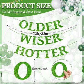 Older Wiser Hotter Banner 7.2 Feet 3 Pre Strung Funny Birthday Grass Green Glitter Banner for Men and Women 30th 40th 50th 60th 70th 80th Birthday Party Decorations(Hotter Grass Green)