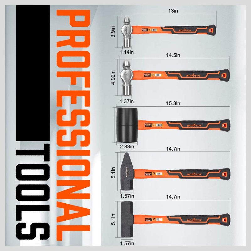 HORUSDY 5-Piece Hammer Set, 16oz and 32oz Ball Pein Hammers,