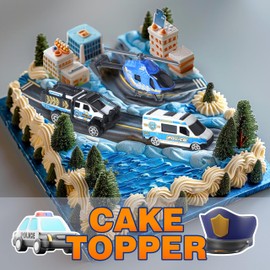 Oriate 6 Pack 1/64 Die-cast Mini Police Patrol Cars Toy Cake Topper Kids Set, Emergency Vehicle Cop Car, Van, Helicopter & Tow Trucks Toy, Birthday Gifts Toy for Boys Girls 3 4 5 6 Years Old