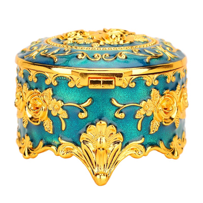 Retro Round Trinket Storage Organizer with Rose Pattern Round Metal