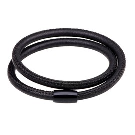 Leather Bracelet for Men Minimalist Sheepskin Bracelet Layered Bracelets for Women Black Braided Leather Bracelet(black)