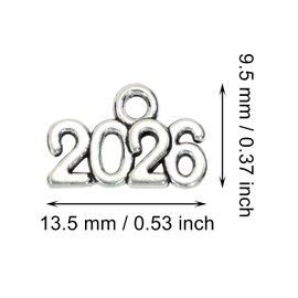 Shapenty Mini 2026 Charms Metal Year Signet 2026 DIY Pendant Charm Accessory Bulk for Bracelet Necklace Earring Keychain Craft Jewelry Making Christmas Graduation Party Decor, 40PCS (Silver)