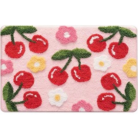 Wndgh Pink Bath Mat 40x60cm, Cherry Design, Soft Microfibre