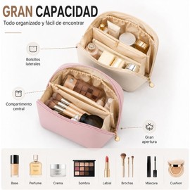2 Piezas Bolsa de Cosméticos de Viaje, Makeup Bag de Gran Capacidad, Material de Cuero Impermeable, Multicompartimento, Bolsa de Maquillaje Multifuncional con Diseño de Asa Portátil