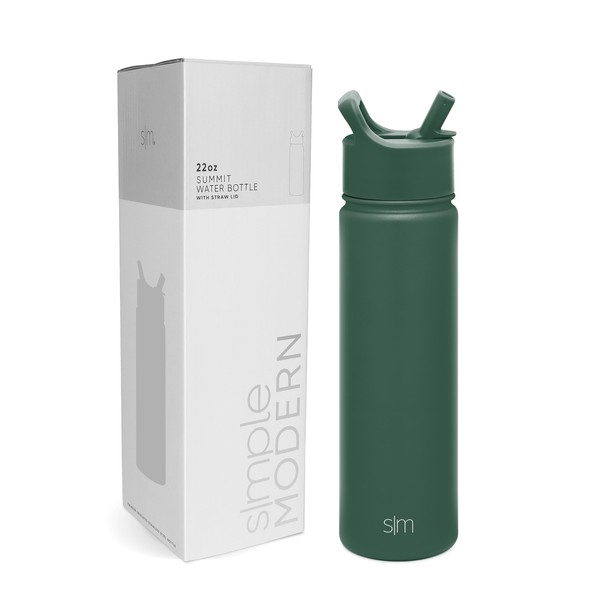Simple Modern Water Bottle with Straw | Insulated Stainless Steel Thermos for Sports Gym | Summit Collection | 22oz | Forest