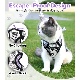 Halypet Cat Harness and Leash Set for Walking, Escape Proof Adjustable Vest Harness with 3-in-1 Integrated Buckles, Easy Control Soft Breathable Mesh with Reflective Strips for Cats, S, Moonlight Meow