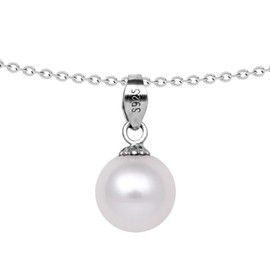BURLAP LIFE 925 Sterling Silver Single AAAAA Quality Round Fresh Water Cultured White Pearl Necklace Valentine's Day Gifts for Her