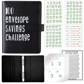 Aliceset 100 Envelopes Money Saving Challenge Binder, Easy and Fun Way to Save 5, 050, Budget Binder Savings Challenge Book with Cash Envelopes for Budgeting Planner Saving Money(Black, White)
