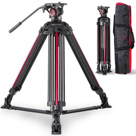 miliboo 67" Video Tripod with One-Step Locking System，Aluminum Camera Tripod for Heavy Duty with Fluid Head,Quick Release Plate and Ground Spreader for DSLR, Camcorder, Cameras (MTT605A)…