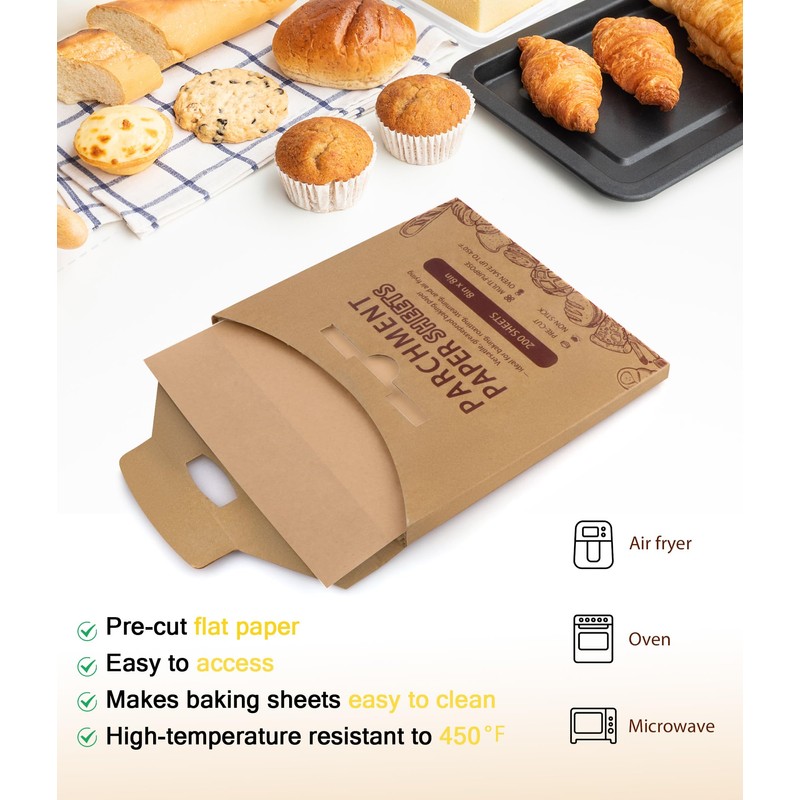 200PCS Parchment Paper Sheets, 9x9in, Squares Baking Paper for Baking,