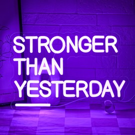Gyaksjm Stronger Than Yesterday Neon Sign for Wall Decor Gym Neon Light Purple Letter Neon light sign Dimmable USB Powered LED Neon Signs for Home Gymmer Fitness Club Classroom