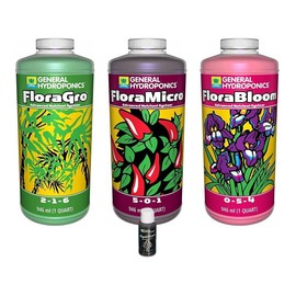 General Hydroponics GLCMBX0003 FloraGro, FloraBloom, FloraMicro Set + 1oz Rapidstart, 1 Quart Combo Pack Fertilizer