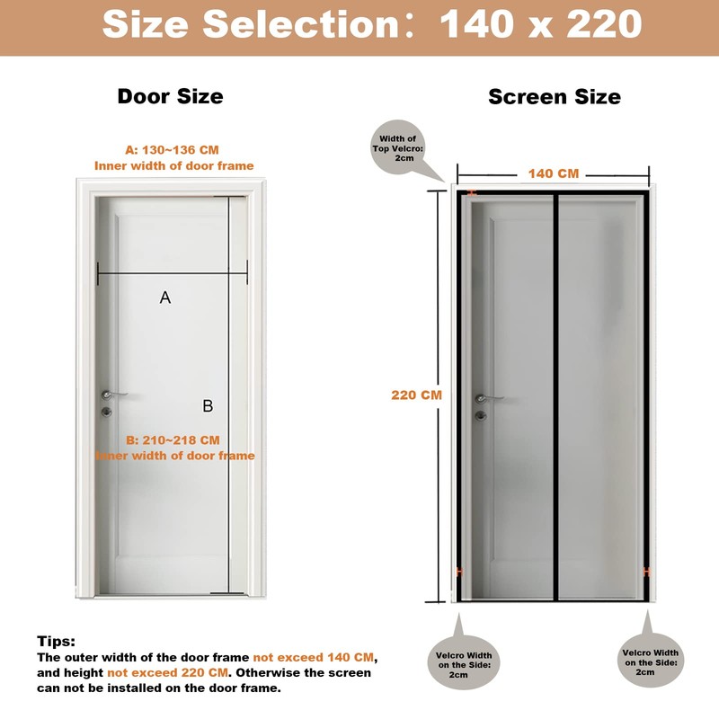 CWEEN CLU Magnetic Fly Screen Door, 140 x 220 cm,