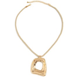 Vurotry Gold Chunky Square Necklace for Women Golden Statement Necklace Geometric Necklace Large Square Woven Rope Pendant Necklace Jewelry (Gold)