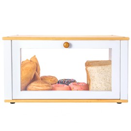 ETMI Glass Bread Box for Kitchen Countertop - Clear White Bread Box Pastry Display case Classic style