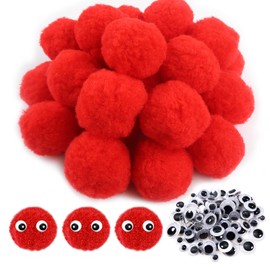 TOAOB 50pcs Large Pom Poms 2 Inch Red Craft Pom Poms Fuzzy Pompoms Balls with Googly Wiggle Eyes for DIY Crafts Projects Home Decorations
