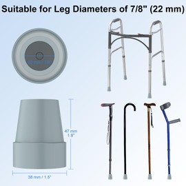 supregear Cane Tips (4-Pack), Non-Slip Stable 22 mm Replacement Cane Tip for Walking Cane Crutch Sticks High-Strength Rubber and Carbon Black Mixed Foot Pad Folding Cane Accessory, Grey