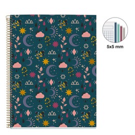 Miquelrius - A4 notebook, 5 x 5 mm, 120 sheets of 70 g/m², 4 stripes of colour, spiral, Moon Love Collection, Blue Moon