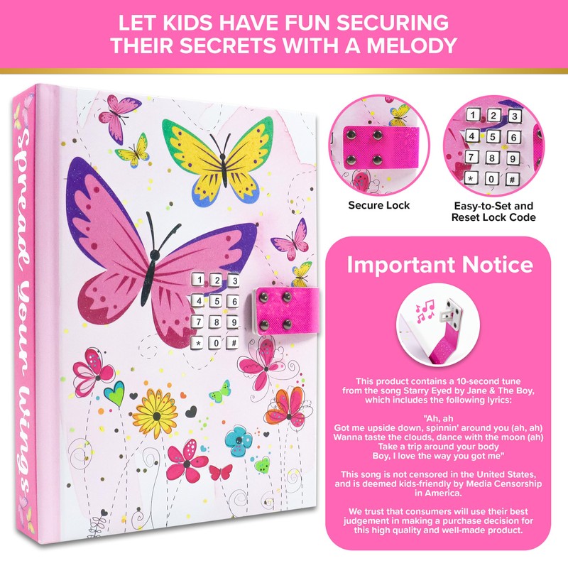Decorably Glittery A5 Cat Diary for Girls Ages 6-8 with