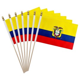 GSYLPFT 12 Pack Ecuador Flags on Sticks Ecuadorian Small Mini Hand Held Flags for Office Classroom Holiday Party Decorations