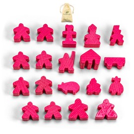 Waldfelsen® Toy Figures Suitable for Carcassonne - 8 Meeple and 11 Special Figures for the Basic Game, the 10 Expansions and the Minis 2 and 6 (Colour: Pink)