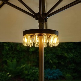 Umbrella Lights, Patio Outdoor Umbrella Lights Battery Operated with Dimmable Timer,12 Warm White LED Bulbs in 3 Brightness Modes, for Backyard or Camping