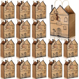 Geyoga 24 Pcs House Shaped Gift Bags Real Estate Bag with Handles House Shaped Treat Bags Kraft Real Estate Agent Gift Bags with 24 Mini Cute Cards for New Home Real Estate Supplies Shopping Business