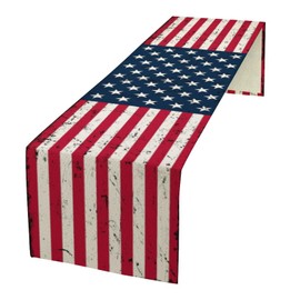 July 4th Table Runner Rustic American USA Flag Seasonal Dinner Runner for Farmhouse Home Kitchen Dining Holiday Party Independence Day Decor 13x36in