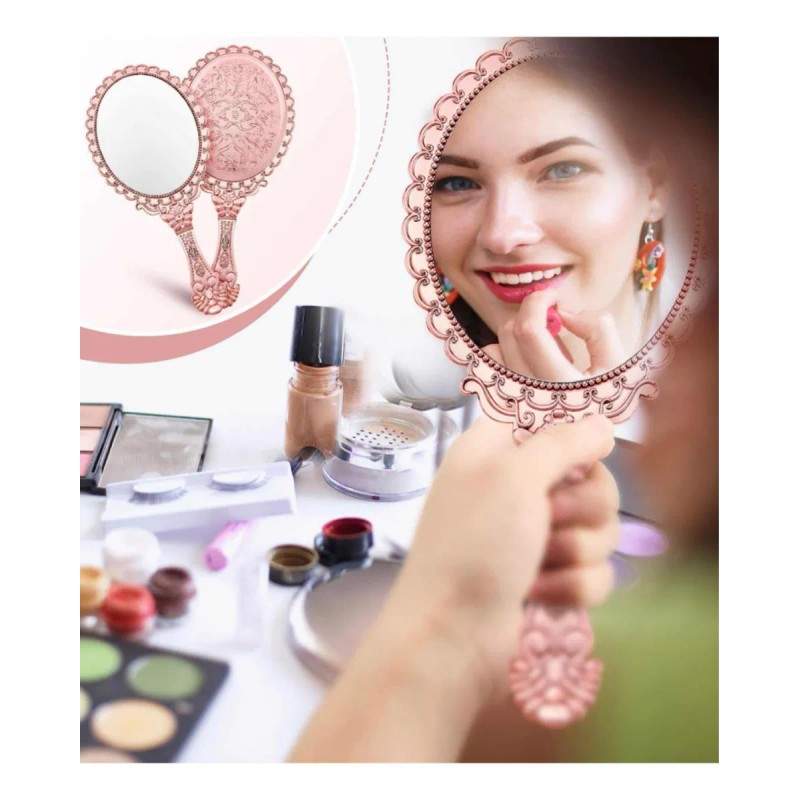 Espejo Vanidad De Mano Maquillaje Clásico Decorativo Viaje