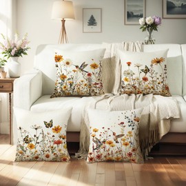 wyooxoo Spring Pillow Covers 18x18 Set of 4 Farmhouse Summer Throw Pillow Covers Floral Decorative Cushion Cases for Sofa Couch Outdoor Bedroom
