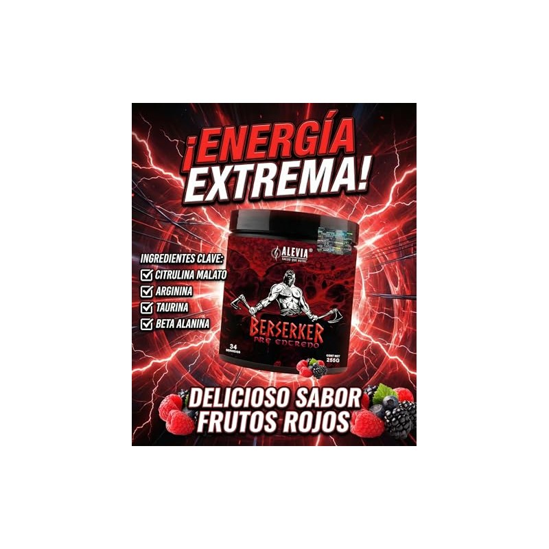BERSERKER Pre Entreno Extreme | 34 Servicios | Con Citrulina,