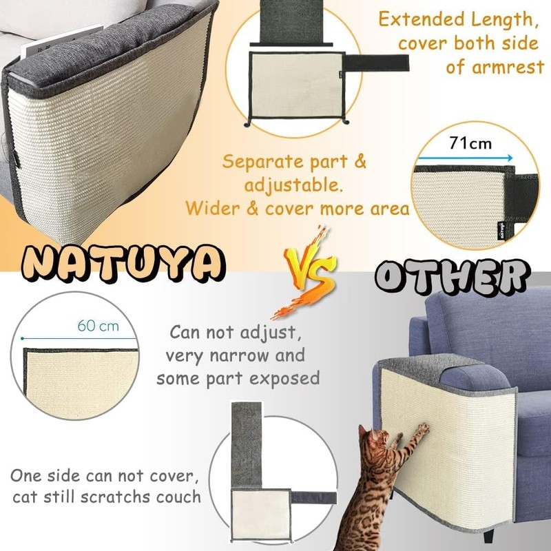 NATUYA Cat Scratch Furniture Couch Protector - Large Sisal Cat