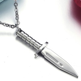 Hamoery Men Women Punk Stainless Steel Knife Dagger Chain Pendant Necklace(Silver)