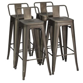 COSTWAY Metal Bar stools Set of 4, with Removable Back, Cafe Side Chairs with Rubber Feet, Stylish and Modern Chairs, for Kitchen, Dining Rooms, and Side Bar (Gun, 30'')
