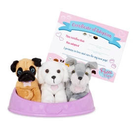 Pucci Pups 3 Cuddly Toy Dog Pug, Maltese and Schnauzer in Dog Bed with Accessories - Plush Toy Puppy Set Adopt-a-Pup - Toy for Children from 2 Years