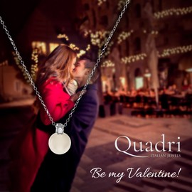 QUADRI 925 Silver Pearl and Zircon Necklace - Round White Freshwater Cultured Pearl 9mm - Length 45+3cm Extender - Made in Italy - Free Gift Box, Silver, Pearl