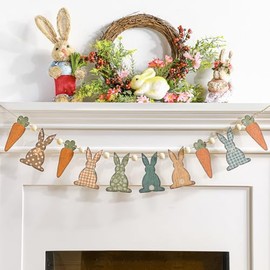 Guirnalda de Conejo de Pascua de Zanahoria de 8.2 pies, Guirnalda de Cuentas de Madera de Conejo, Decoración Colorida de Pascua, Pancarta Rústica de Granja de Primavera, Linda Decoración