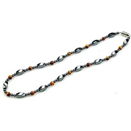 PURPLE WHALE Hematite Twist Bead Yellow Color Gemstone Necklace for Men, Women, Crystal Jewelry, Therapy, Black and Yellow, 18 Inches