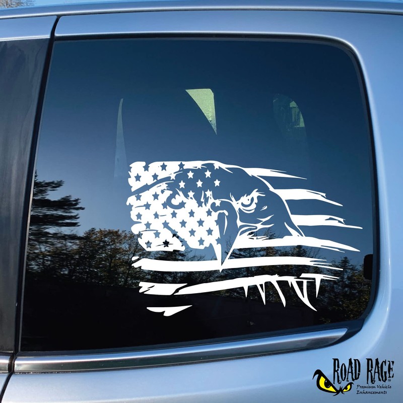 Bad Fish Custom Decals Patriotic Waving American Flag with Eagle