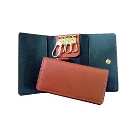 [J.cuir] 【キーケース】ビゾンテ(フルタンニンオイルヌメ革)×バレンシア(オイルシュリンク革) ファスナー小銭入れ付キーケース (オレンジブラウン×グリーン)