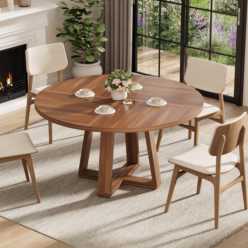 IDEALHOUSE Round Dining Table for 4-6 People, 47 Inch Wooden
