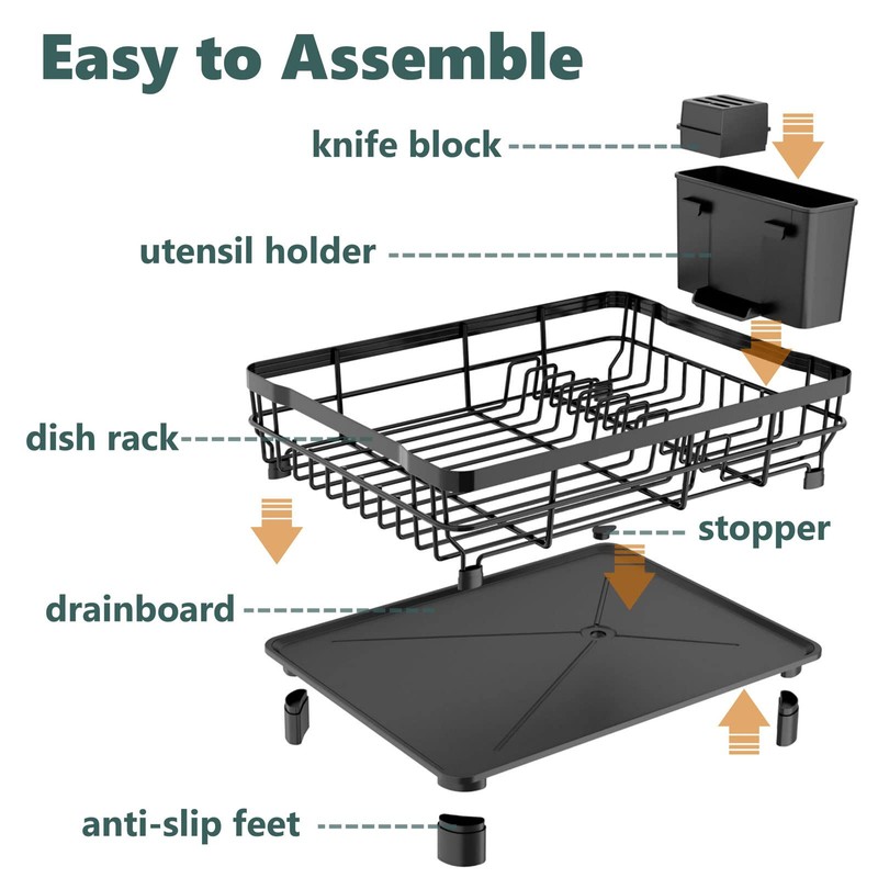 AIDERLY Iron Dish Drying Rack with Drainboard Dish Drainers for