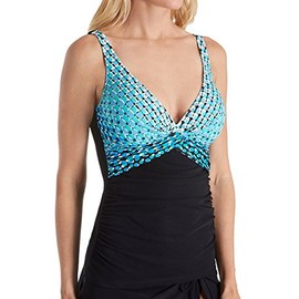 Profile by Gottex Women's Cocoon Classic Bra Tankini Top (D Cup) Multi Blue 32D