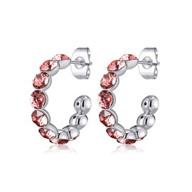 Stunning Austrian Crystals Hoop Earrings for Women Fashion 14K Gold Plated Hypoallergenic Jewelry Gift, White Gold Crystal, crystal