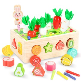 Montessori Toy, Wooden Toy, Magnetic Fishing Game, Farm Game, Motor Skills Plug-in Game, Carrot Harvest, Vegetables, Sorting & Stacking Educational Toy, Gift for Girls, Boys, Toddlers, from 2 3 4