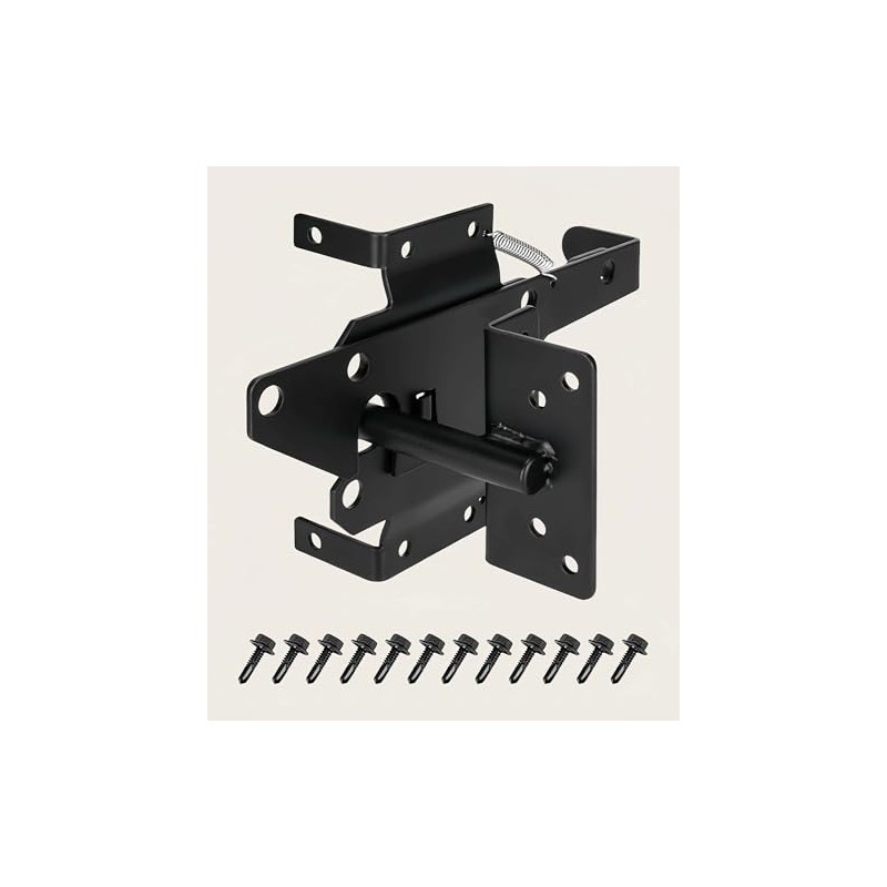 Black Heavy Duty Self-Locking Gate Latch Fits Outdoor Garden, Metal