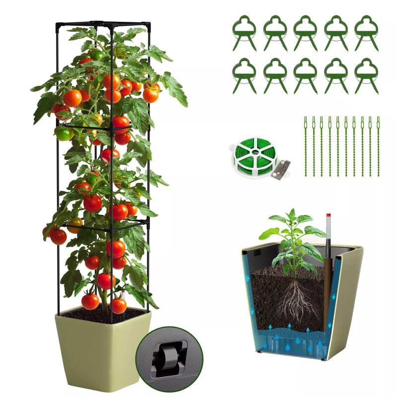 Docred Tomato Planter Boxes with Trellis Wheel 63" Self-Watering Tomato