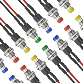 BGTXINGI 12PCS 7mm Mini Round Momentary Push Button Switch 2 Pin On Off Spst Normal Open Light Up Push Buttons Switches with 200mm Pre-Soldered Wire(Black+Red+Yellow+Blue+Green+White)