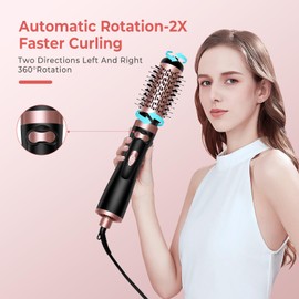 Hair Dryer Brush, 3-in-1 Rotating Round Hot Air Spin Brush Set with 2 Brushes (2" & 1.5"), Negative Ionic Blow Volumizer, 2 Detachable Auto-Rotating Curling Brush (Black Gold)
